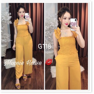 Set áo 2 dây bèo áo nhún quần dài