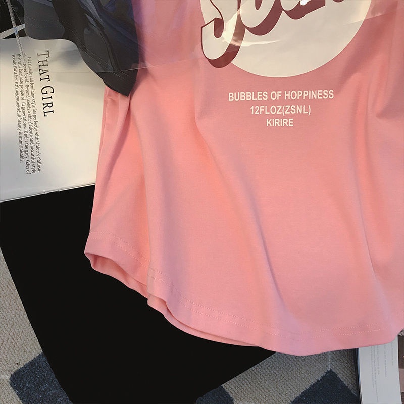 Áo Thun In Chữ Cổ Tròn Màu Sắc Tương Phản Thời Trang Mùa Hè Cho Nữ