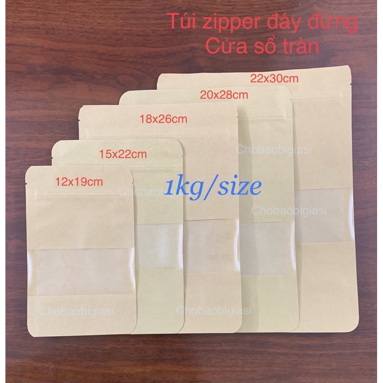 {1kg/size} Túi zipper giấy đáy đứng CỬA SỔ TRÀN (đủ size)