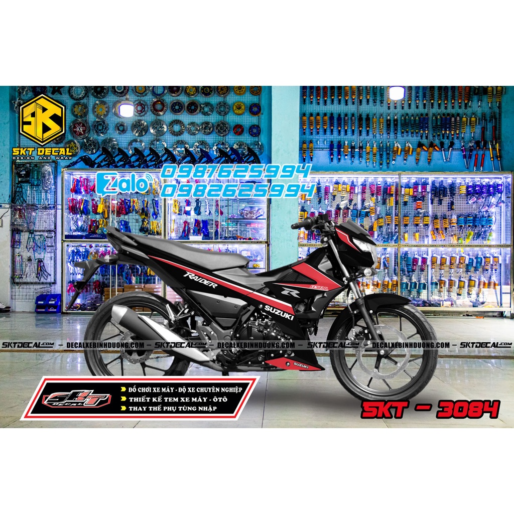 tem rời xe raider đen đỏ phong cách zin 3084