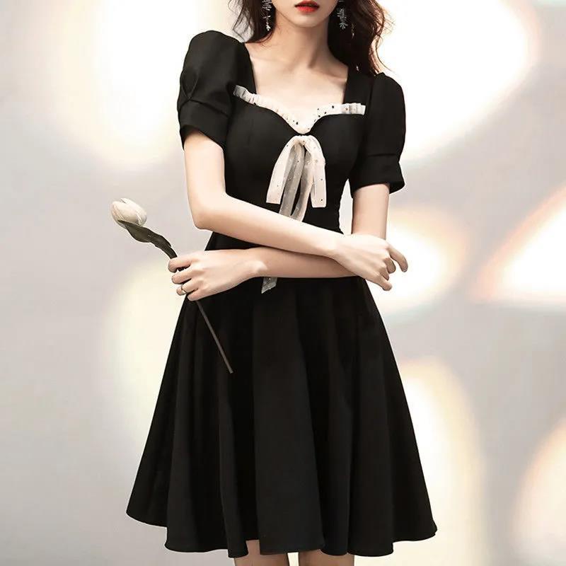 Đầm Chữ A Tay Ngắn Cổ Vuông Phối Lưới Phong Cách Pháp Thời Trang Mùa Hè Cho Nữ