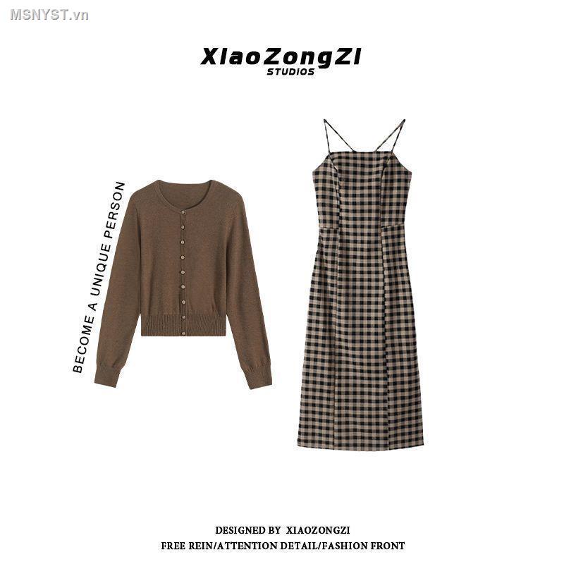 Set Đầm hai dây và Áo khoác chống nắng phong cách vintage thời trang mùa hè cho nữ