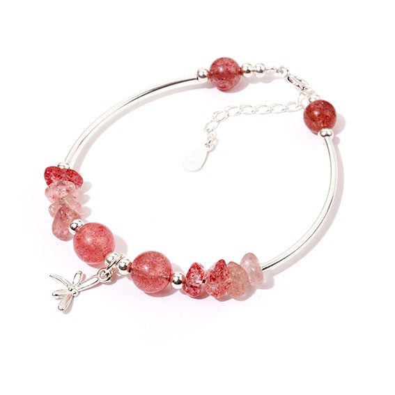 Vòng tay đá thạch anh dâu phối chuồn chuồn bạc - Ancarat