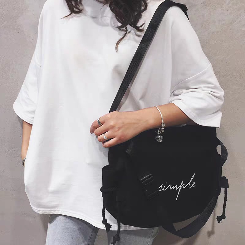 Túi Đeo Chéo SIMPLE BAG Canvas Unisex (Trắng/Đen)