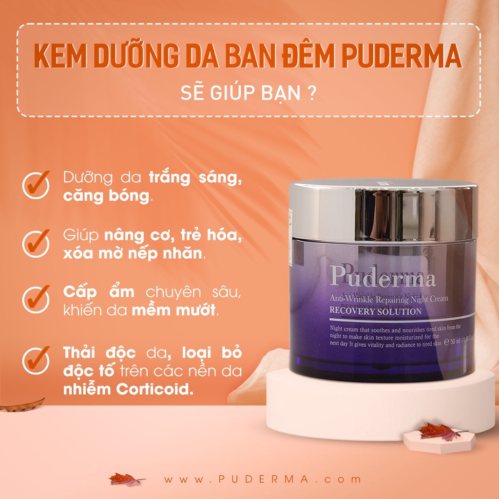 Kem Dưỡng Da Ban Đêm Puderma Cung Cấp Độ Ẩm Và Dưỡng Chất, Giúp Làm Giảm Nếp Nhăn, Mang Lại Làn Da Trắng, Mịn Màng