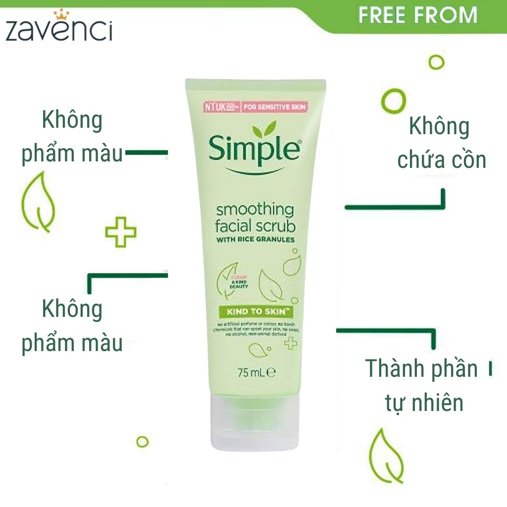 Tẩy tế bào chết SIMPLE Kind To Skin Smoothing Facial Scrub mọi loại da 75ml - ZAVENCI Official | BigBuy360 - bigbuy360.vn