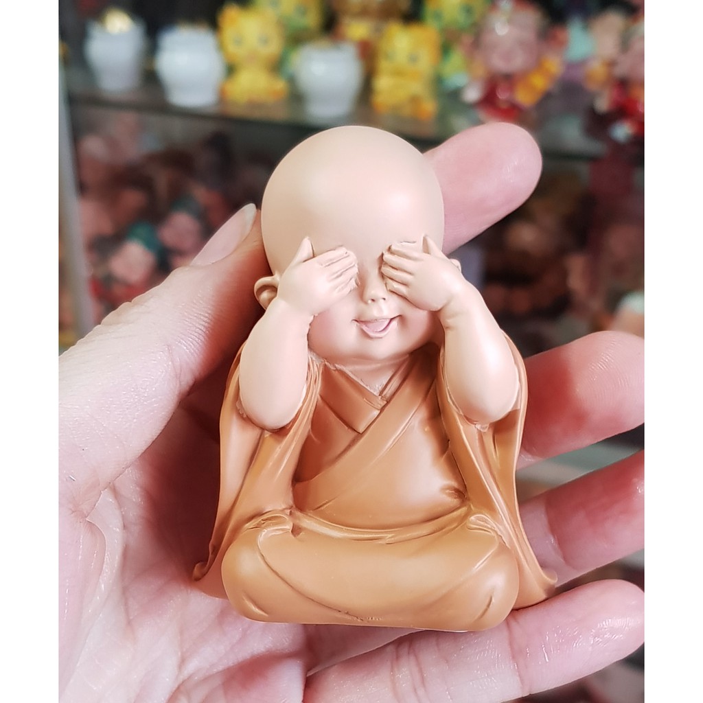 Bộ 04 chú tiểu áo nâu kèm Mỹ Hầu Vương baby và chân đế Tài Lộc Phát