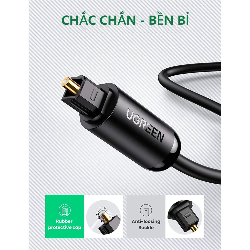 Cáp audio quang Toslink Optical UGREEN 70890 | Hỗ trợ âm thanh 5.1/ 7.1 | Đầu cáp mạ vàng | BH 18 Tháng 1 Đổi 1 |