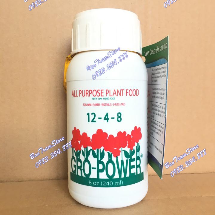 Phân bón GROW POWER 12-4-8 chai 240ml nhập khẩu nguyên chai từ Mỹ.