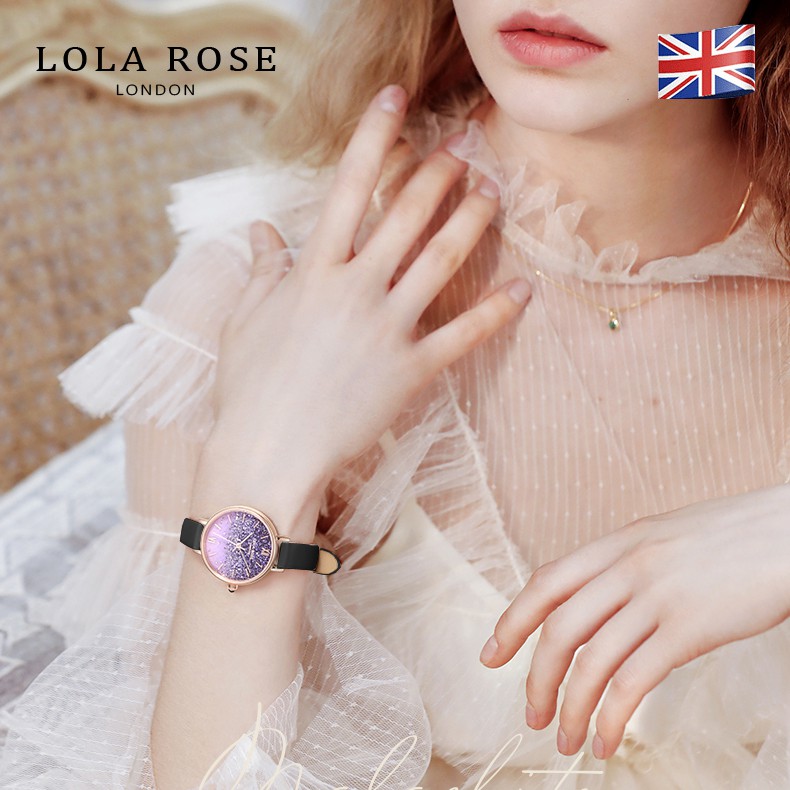 Đồng hồ nữ dây da Lolarose mặt tròn 30mm thạch anh pha lê tím nữ tính bảo hành 2 năm LR2218