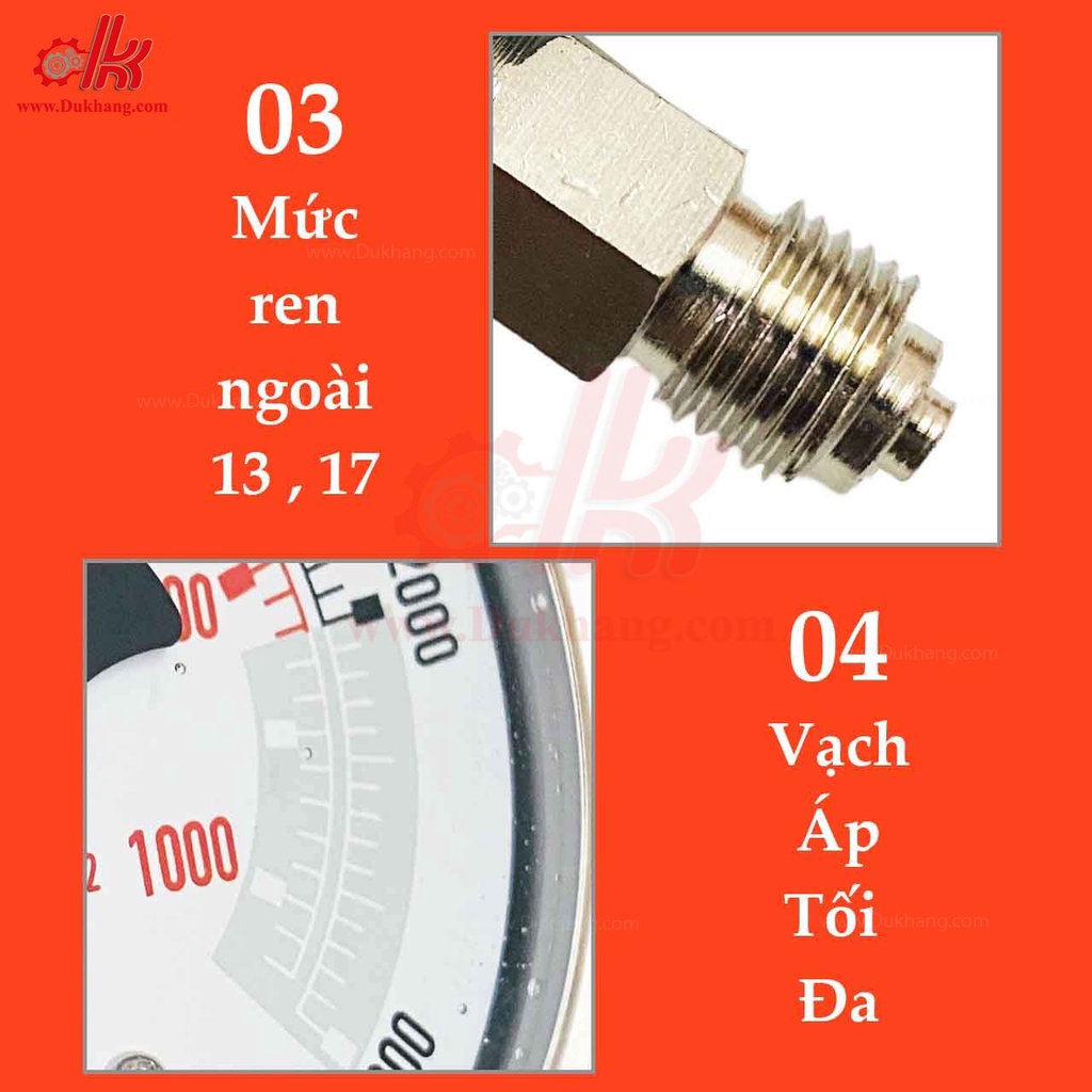 Đồng hồ áp suất Badotherm Y63 - Chân đứng ren 13
