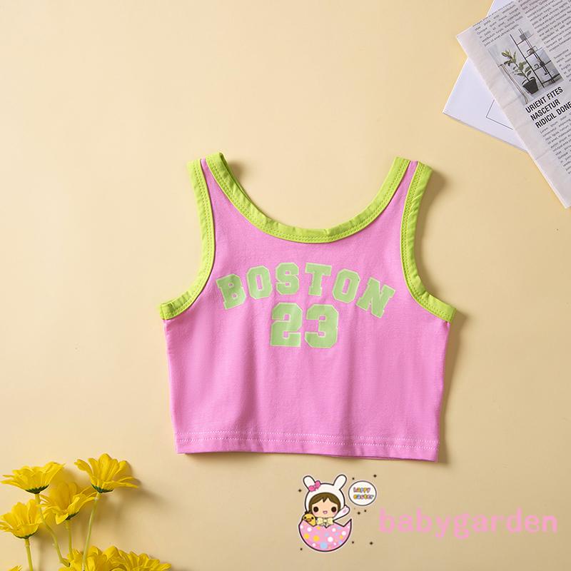 BABYGARDEN-1-6years Baby Girls Outfits, Letter Print Sleeveless Tank Tops + Solid Color Pleated Skirts + Waist Belt Summer Set