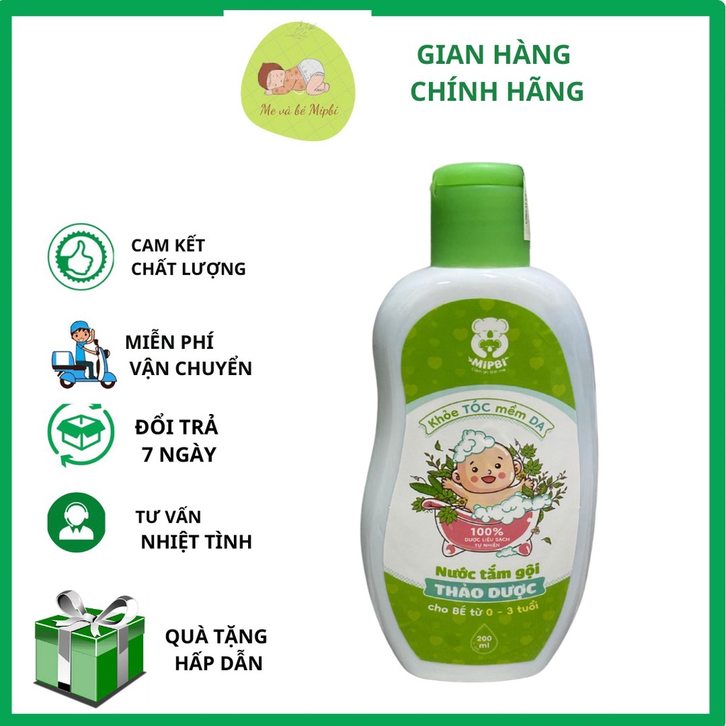 Nước tắm gội thảo dược Mipbi 200ml KHỎE TÓC MỀM DA cho trẻ từ 0-3t