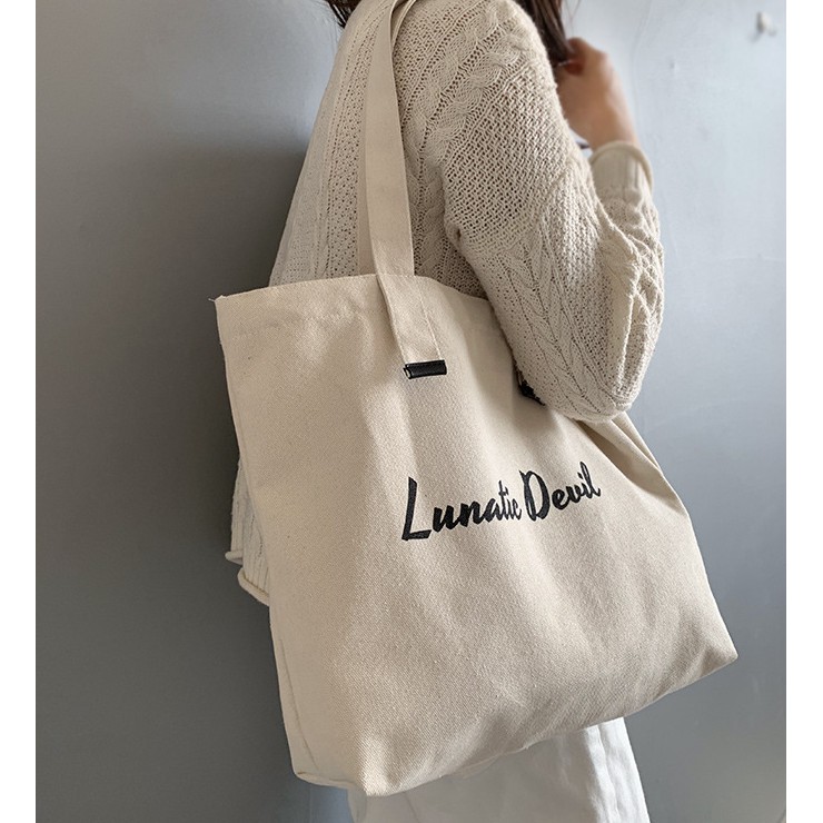 Túi tote túi vải canvas có khóa miệng ngăn phụ bên trong phong cách Hàn Quốc hợp thời trang