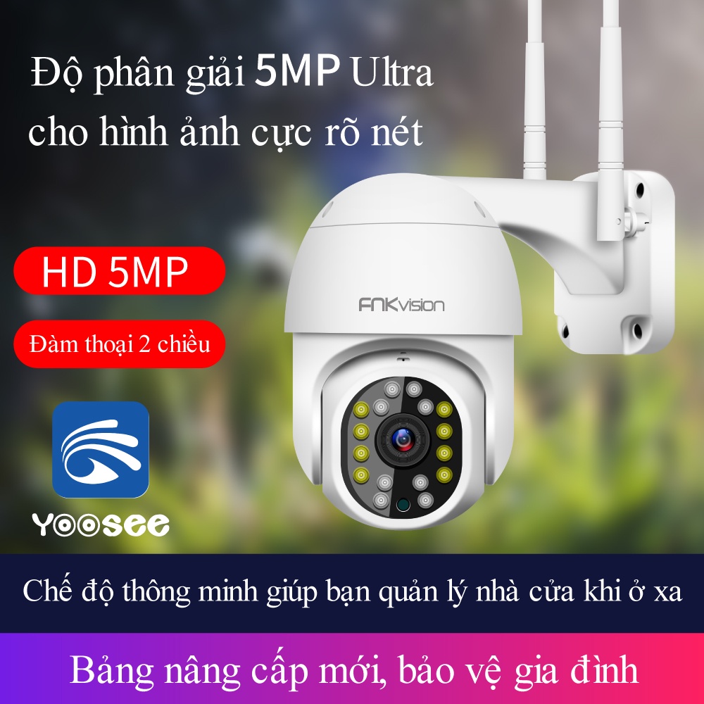 Camera ngoài trời chống nước Yoosee toàn cảnh 360 độ Fnkvision, không dây siêu rõ nét, bảo vệ gia đình qua điện thoại