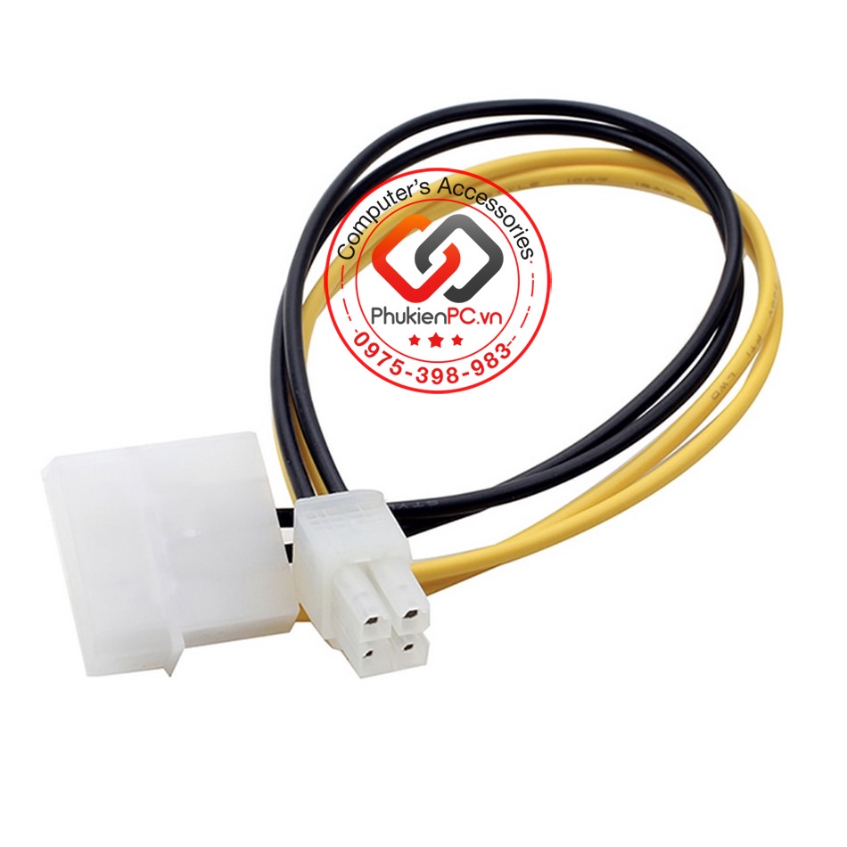 Dây cáp chuyển đổi nguồn Molex ATA 4pin sang 4pin CPU Mainboard 12V, cấp nguồn cho Main 4Pin hoặc 8pin+4pin máy tính PC