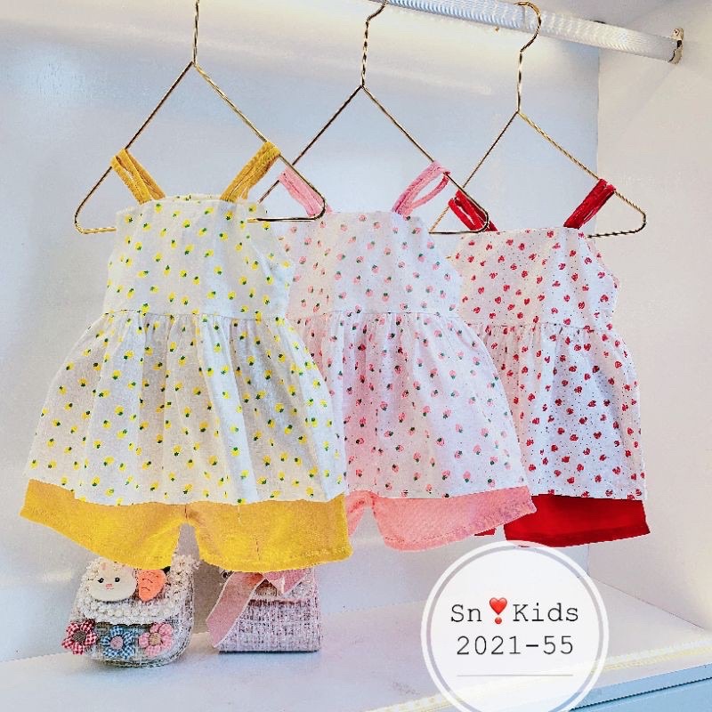 [Cao cấp] Set váy áo hoa nhí 2 dây vải thô mềm, set trang phục set cho bé gái từ 8-20kg - Mon Kids