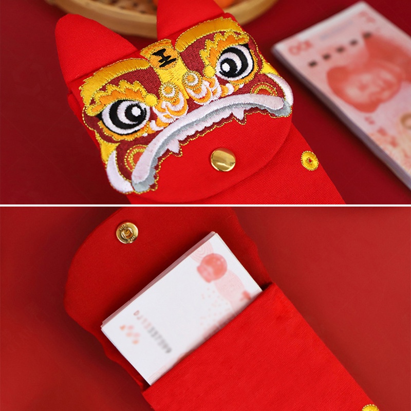 Bao Lì Xì Màu Đỏ Thêu Họa Tiết Thổ Cẩm Trang Trí Năm Mới
