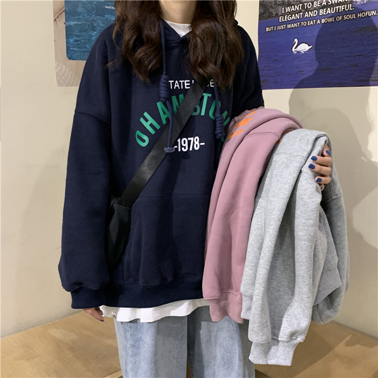 Áo Hoodies Tay Dài Hoạ Tiết Chữ In Phong Cách Ulzzang Hàn Quốc