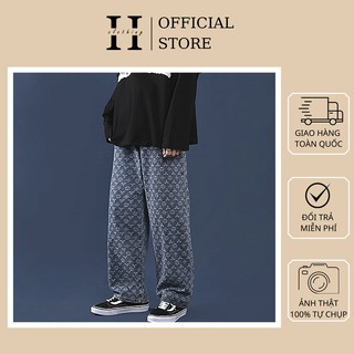 Quần Jean LV ống rộng form xuông chất bụi Unisex style Hàn Quốc
