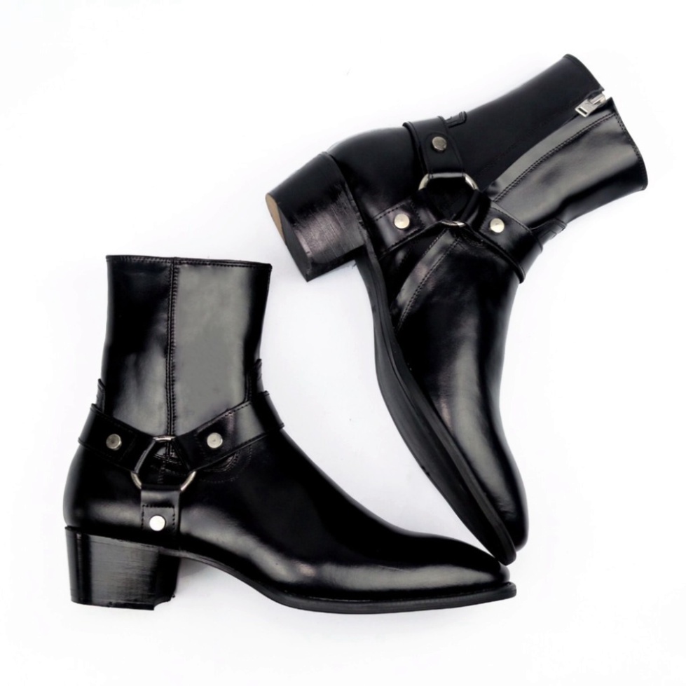 Giày Harness Boots Nam DECEMBER Da Bò Thật Đế Gỗ Cao 5cm