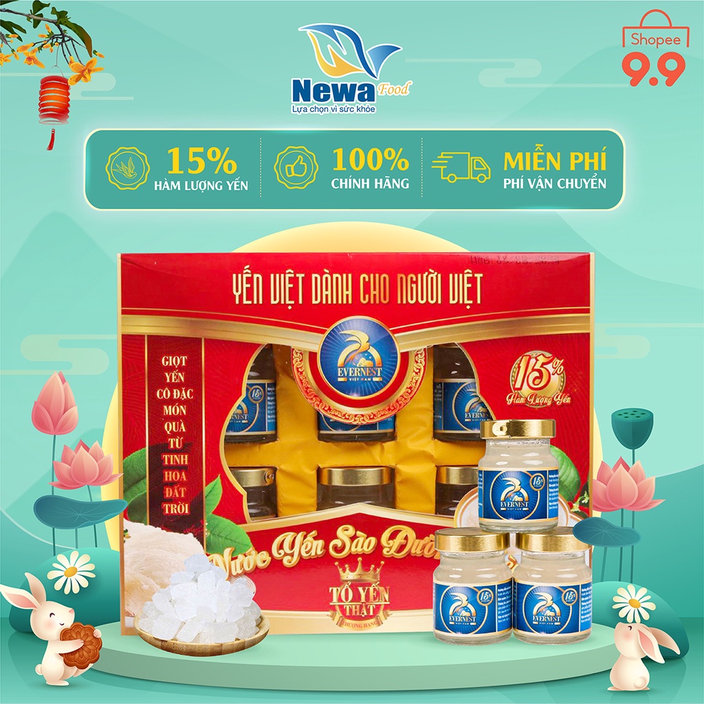 Nước Yến Sào Đường Phèn Tự Nhiên Evernest 15% Yến Nguyên Chất (6 lọ x 70ml)