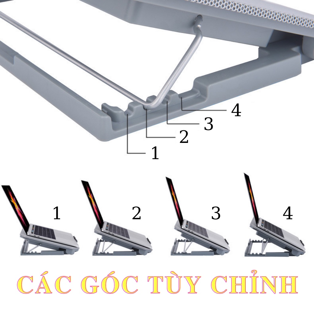 Đế tản nhiệt laptop N99, mát nhanh, laptop 12 đến 17 inch, có đèn led, đế điều chỉnh được