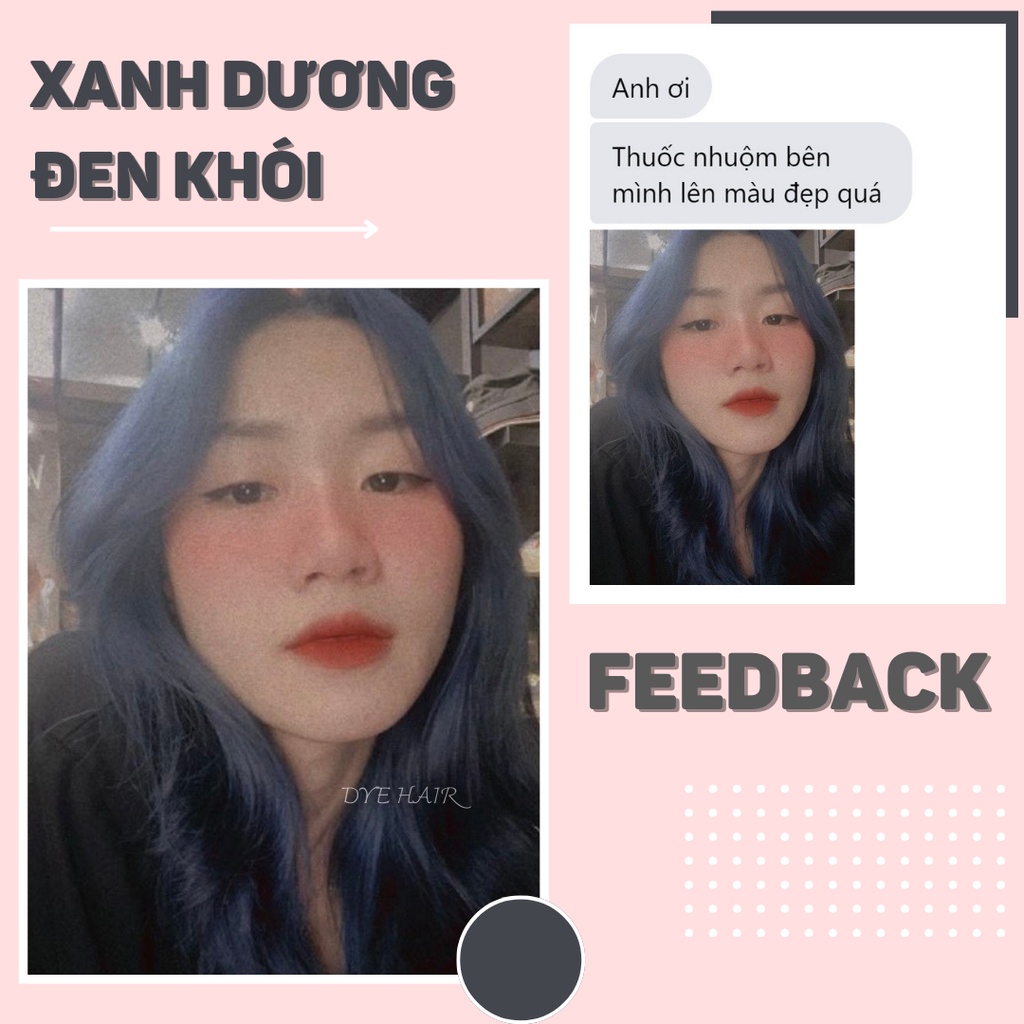 Thuốc nhuộm tóc, thuốc nhuộm tóc XANH DƯƠNG ĐEN KHÓI, DYE.HAIR, tặng kèm oxy trợ dưỡng và bao tay