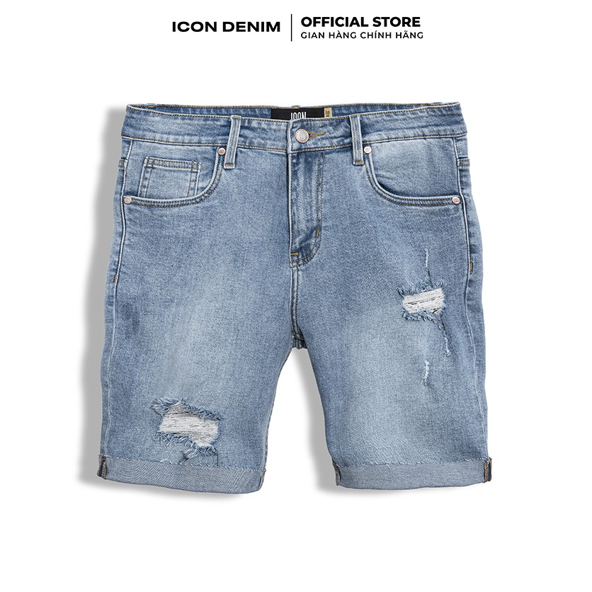 Quần Short Jean Nam ICON DENIM Phối Lơ Vê Blue Wash