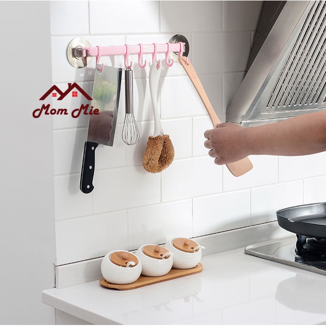 [MỚI] Giá treo khăn, vật dụng loại dán tường, góc tường kèm 6 móc treo - K028