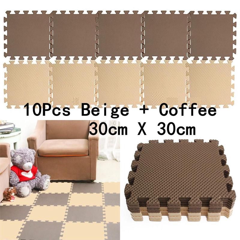 Set 10 Thảm Trải Sàn Mềm Mại Màu Cà Phê Và Be 30cm x 30cm Cho Bé Vui Chơi