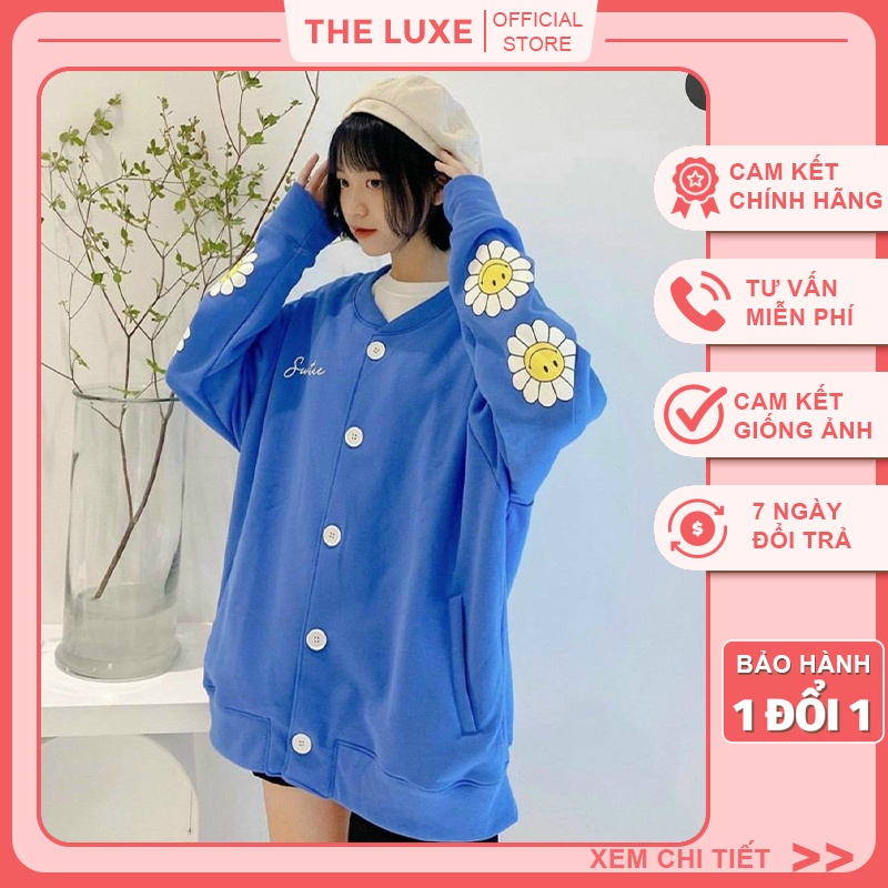 Áo khoác cardigan nữ họa tiết Hoa Hướng Dương, Áo khoác nỉ cardigan thu đông form rộng THE LUXE | BigBuy360 - bigbuy360.vn