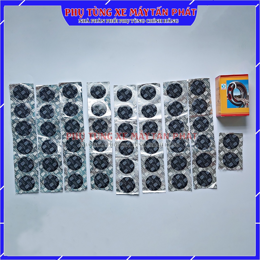 Hộp 50 miếng Tròn 42mm Chuyên Vá Vỏ - Ruột Xe Máy Ô tô Xe Hơi Lốp Không Ruột Chính Hãng Tawan - Đài Loan