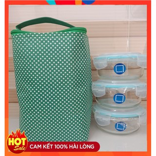 [GIÁ HỦY DIỆT] Bộ gồm 3 Hộp Thủy Tinh Đựng Cơm Cao Cấp Lock&Lock Tặng Kèm Túi Giữ Nhiệt