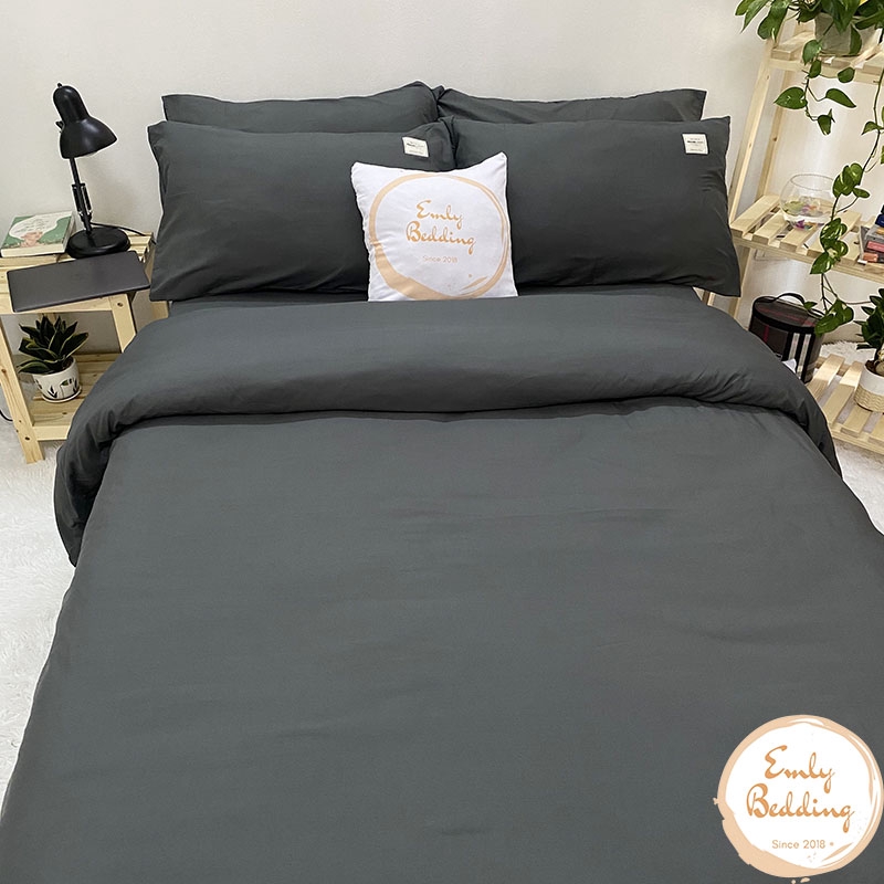 Bộ Chăn Ga Gối Coton Tici Emly Bedding Mẫu Ghi Đậm