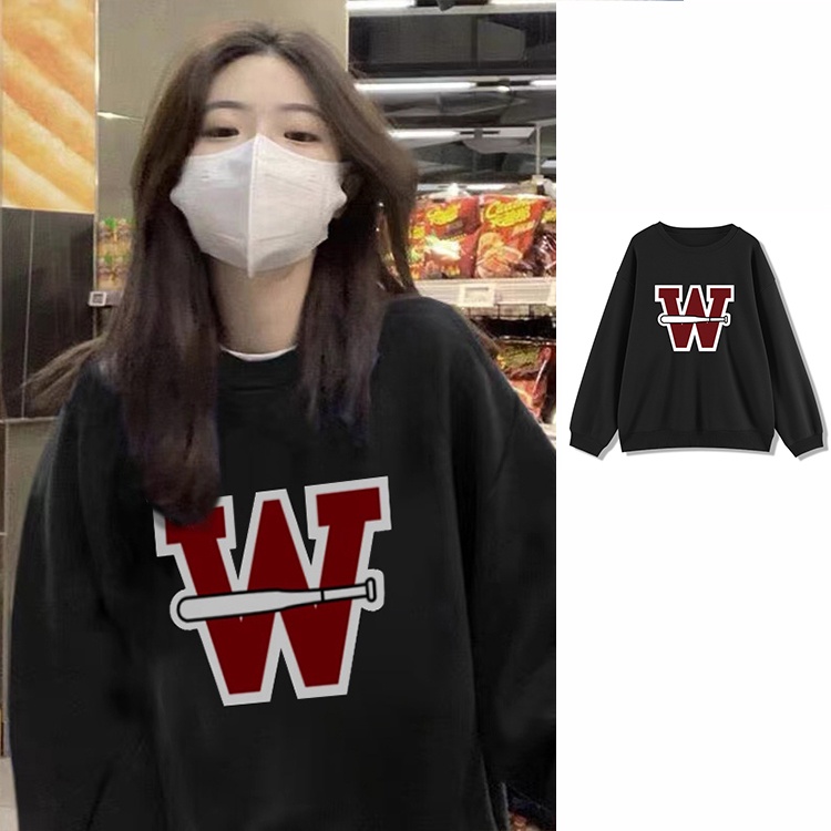 NUZIRO  Áo Sweater Dáng Rộng Cổ Tròn In Họa Tiết Đơn Giản Thời Trang Mùa Thu Mới Cho Nữ