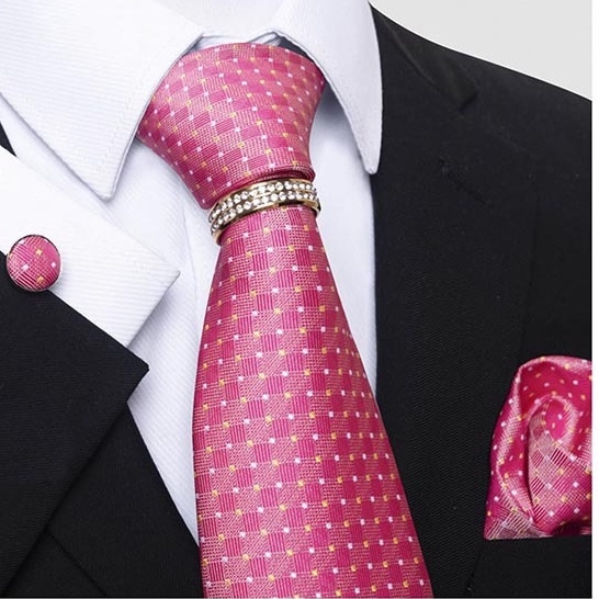Bộ Cà vạt 4 món gồm Cavat 8cm, khăn cài túi, Măng-set, Nhẫn tròn phụ kiện, Cravat chú rể, Calavat công sở CBC-8206