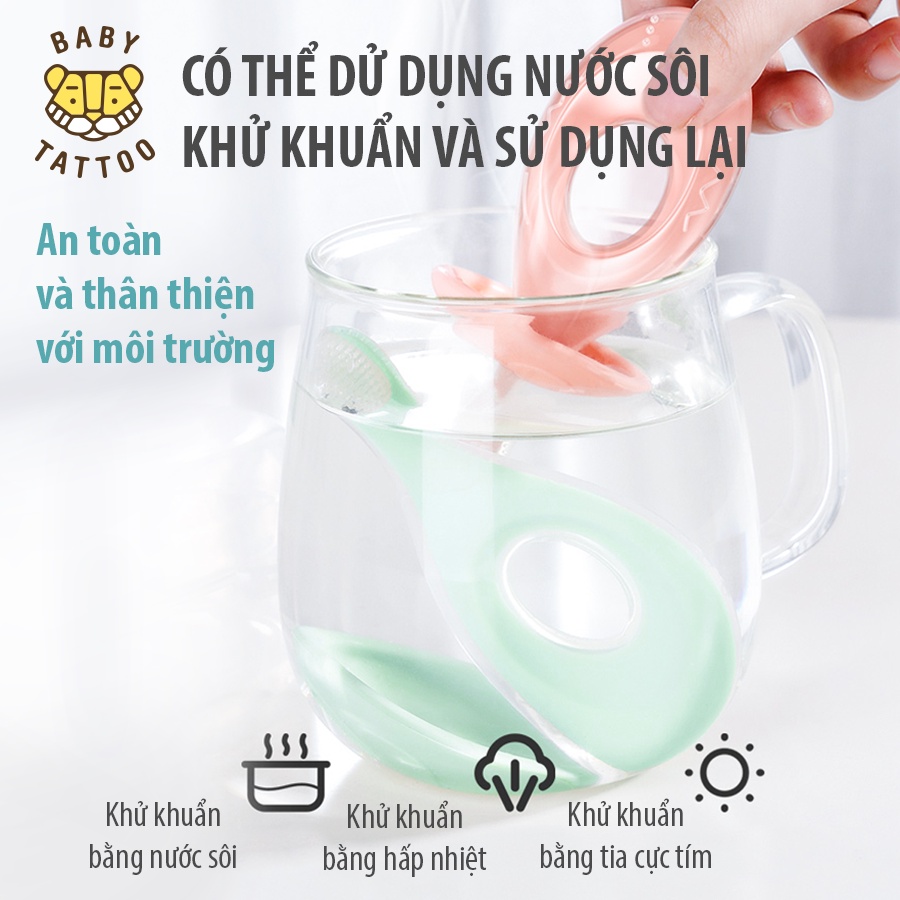 [Mã BMBAU50 giảm 7% đơn 150K] Bàn Chải Đánh Răng, Gặm Nướu Silicone BABY TATTOO Chuyên Dụng Cho Bé 0-3 Tuổi