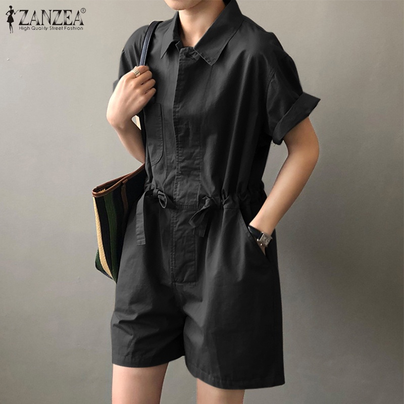 Áo liền quần Zanzea tay ngắn cổ bẻ cài nút thời trang cho nữ