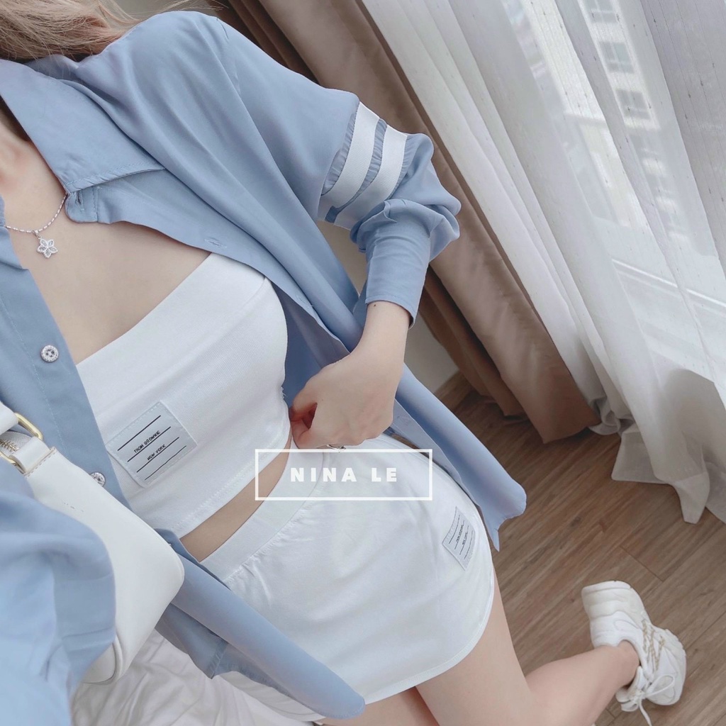 (Miễn Phí Ship 2022) Sét nữ 3 món,sét hotgirl phong cách hàn áo sơ mi lụa from dài kèm lót thun borip phối chân váy ôm