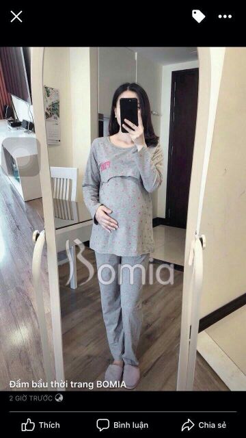 [Ảnh thât] Bộ đồ bầu và sau sinh dài tay PINK (cho bé bú, được chọn màu)