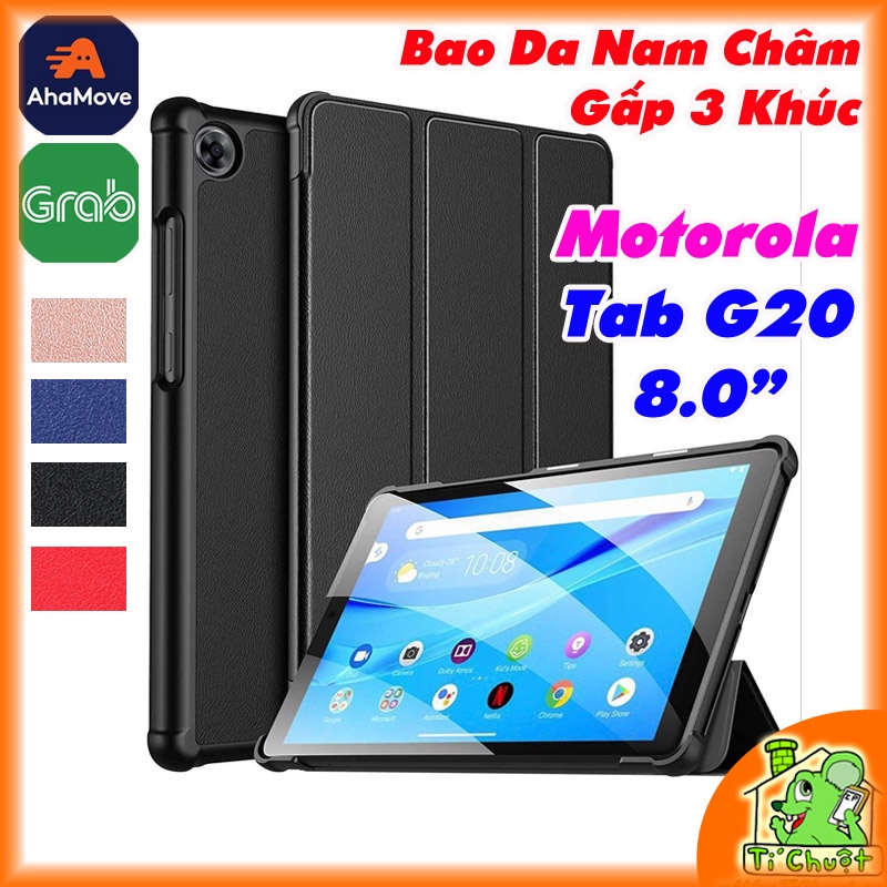 [Ảnh Thật] Bao da Motorola Tab G20 8.0&quot; Gấp 3 Khúc Lưng Cứng Có Nam Châm
