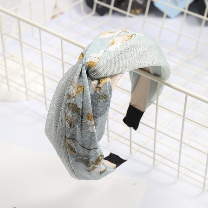 Băng đô cài tóc có thắt nút bằng vải in hình phong cách Hàn Quốc dành cho nữ