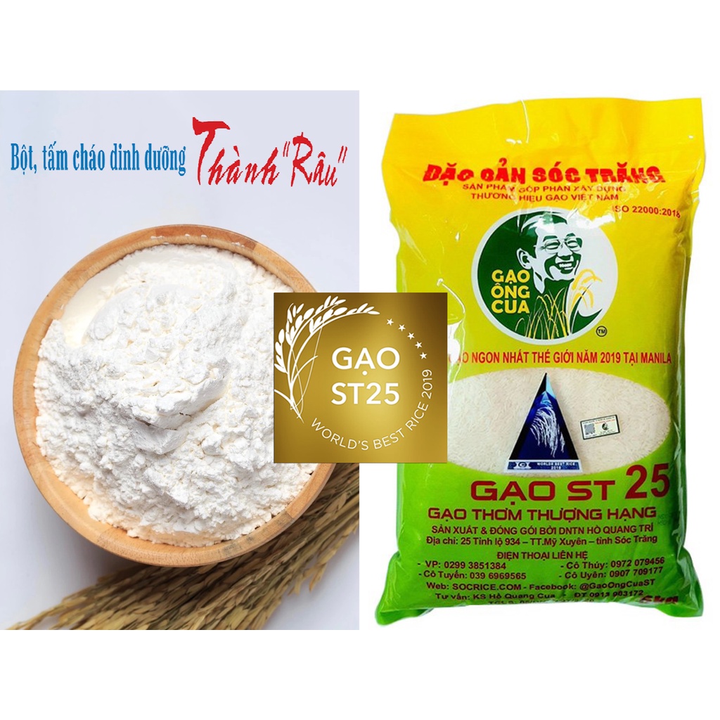 [Hàng Đặt Xay] Bột ăn dặm Thành Râu xay từ gạo ST25 Lúa Tôm Chính Hãng ông Cua (800g/2 gói)