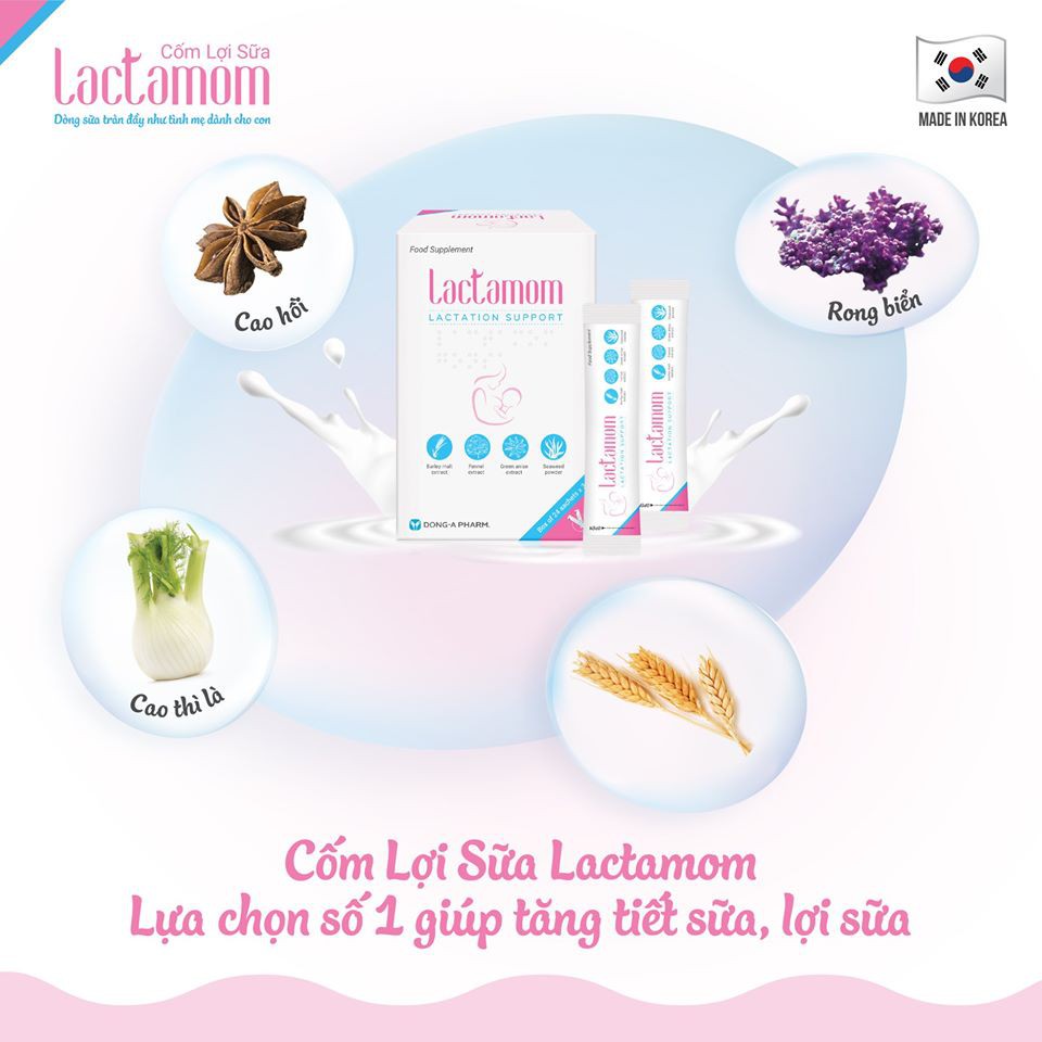 Cốm lợi sữa Lactamom. Hỗ trợ tăng tiết sữa và lợi sữa ngay sau khi sinh và trong suốt thời gian cho con bú