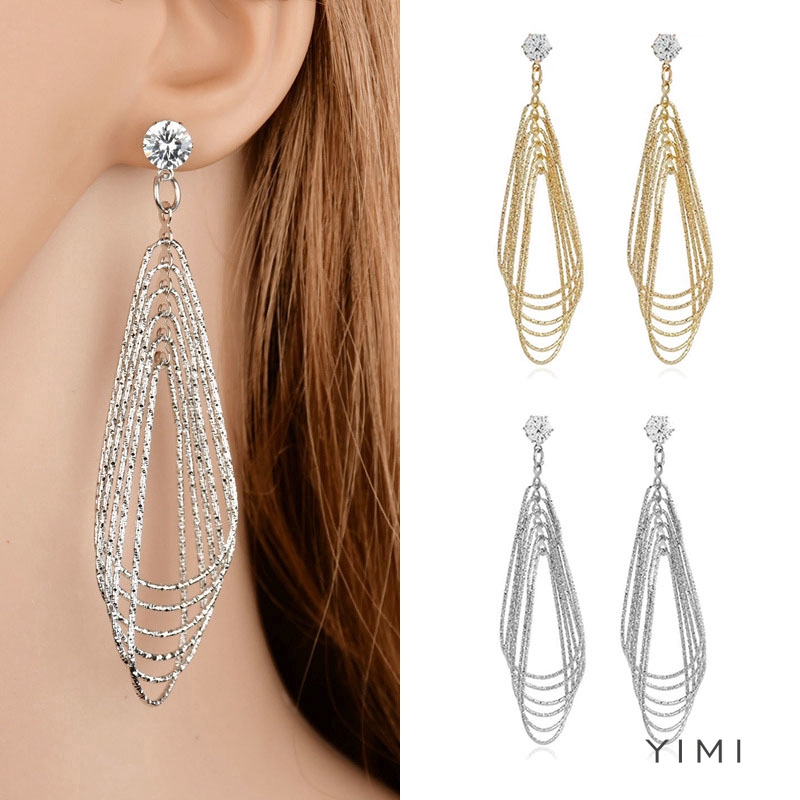 Khuyên Tai Kim Loại Dáng Dài Nhiều Lớp Hình Giọt Nước Phong Cách Retro