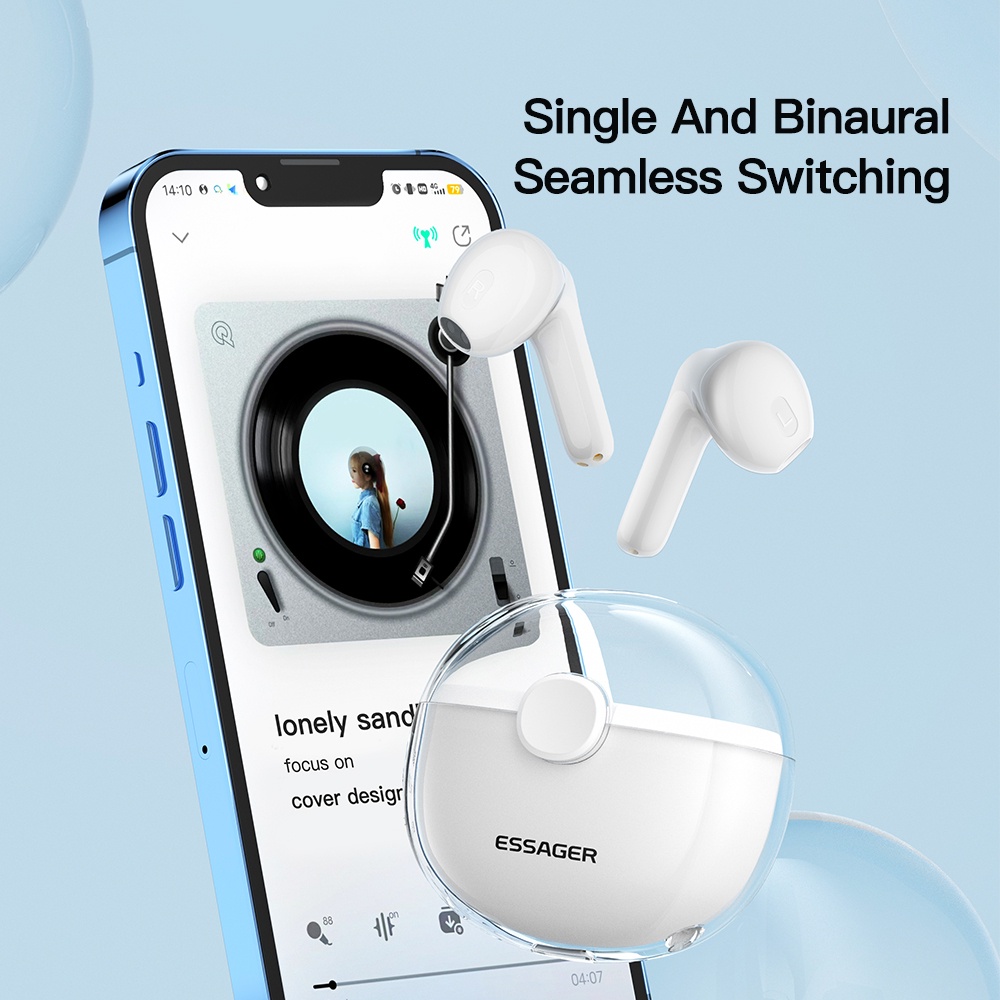 Essager Tai Nghe Bluetooth 5.1 TWS Trong Suốt Chống Ồn Cho iP 13 12 Pro Max