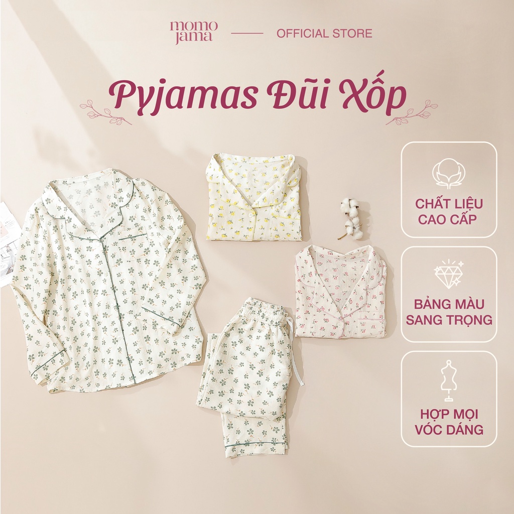 Bộ Pyjamas MOMOJAMA áo dài, quần dài chất liệu đũi xốp nhẹ nhàng, thoáng mát, hoạ tiết hoa nhí MJ0307 - MJ0309 | BigBuy360 - bigbuy360.vn