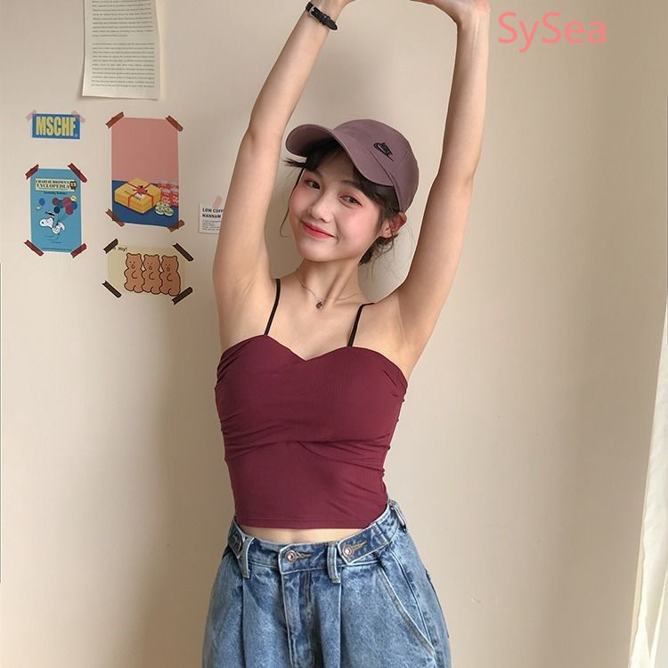 Summer Women Sexy Camisole Tank Top with Chest Pad