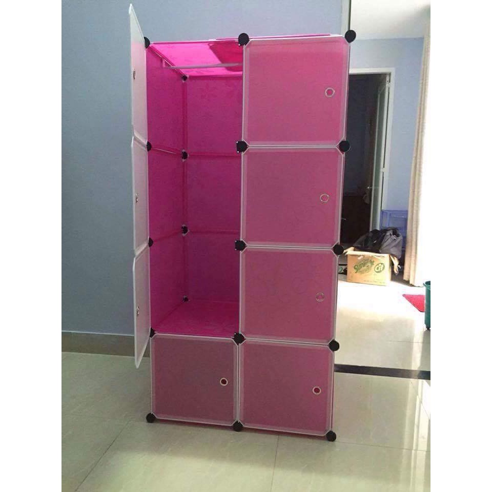 Tủ nhựa ghép 8 ô hồng đậm cửa trong